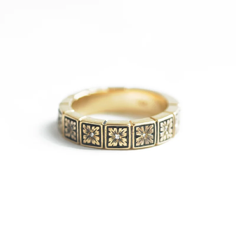 5mm Art Deco Engraved Notched Diamond Band Ring