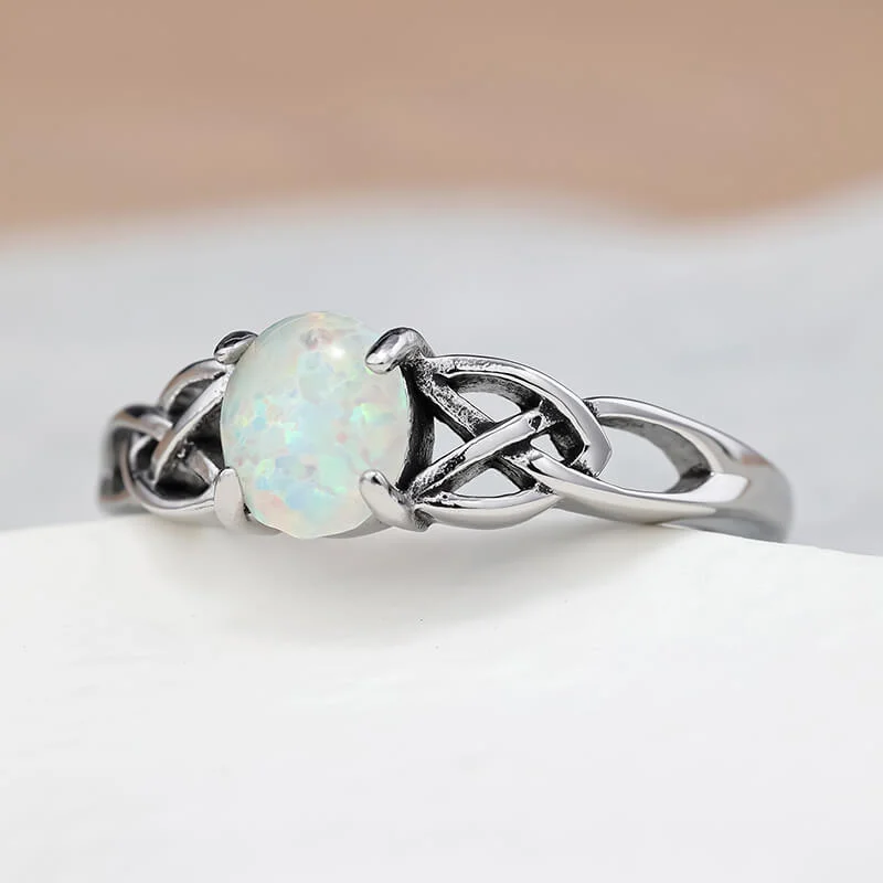 Celtic Knot Opal Stainless Steel Gemstone Ring