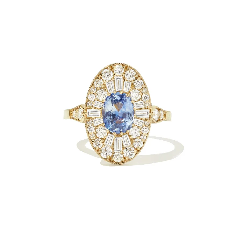 Cornflower Blue Sapphire Oval Ballerina Diamond Mosaic Ring