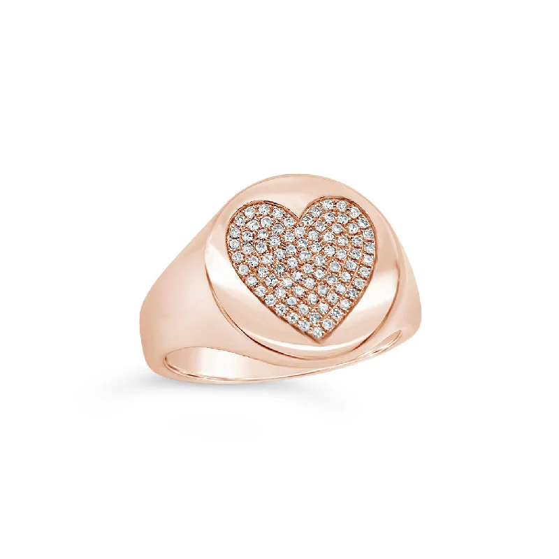 Pave Diamond Heart Signet Ring