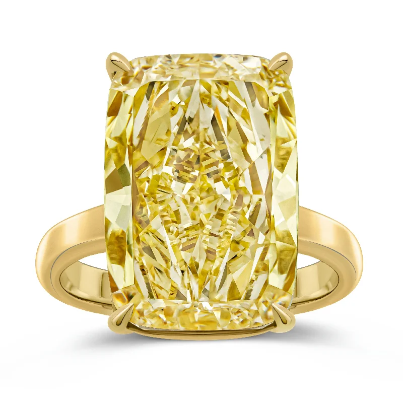 Fancy Intense Yellow Cushion Cut Diamond Ring