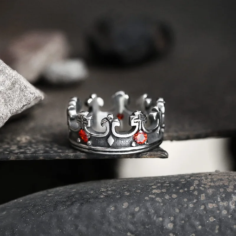 Gothic Roman Gemstone Crown Stainless Steel Ring