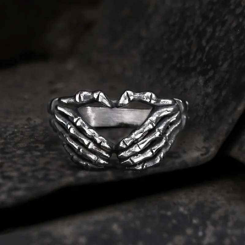 Gothic Skull Hand Heart Shaped Stainless Steel Ring