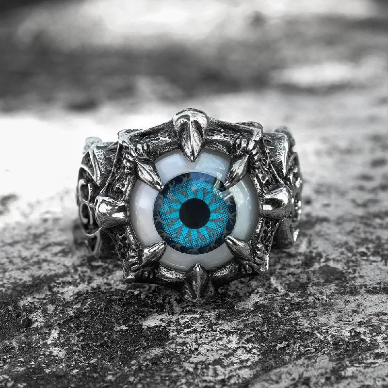 Greek Evil Eye Stainless Steel Biker Ring