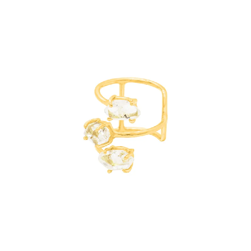 Herkimer Trio Cage Ring in Gold