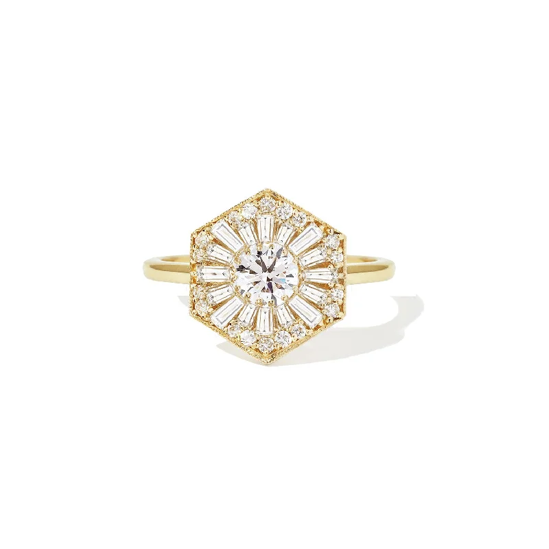 Hexagon Ballerina Round Brilliant Cut Diamond Mosaic Ring