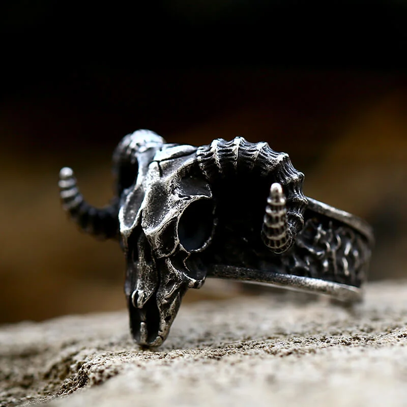 Horned Goat Stainless Steel Satan Ring