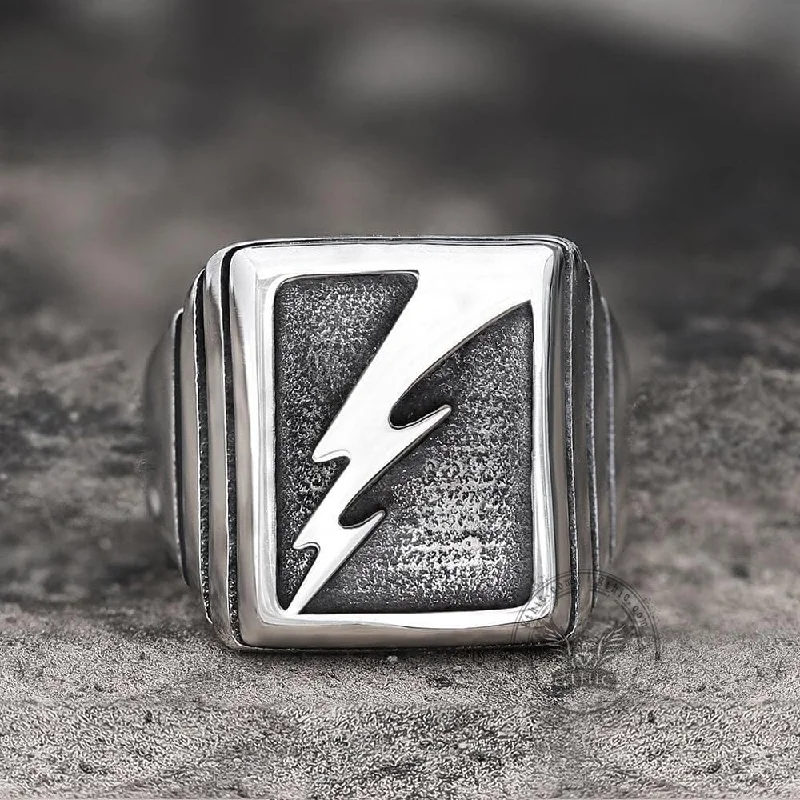 Lightning Bolt Stainless Steel Ring