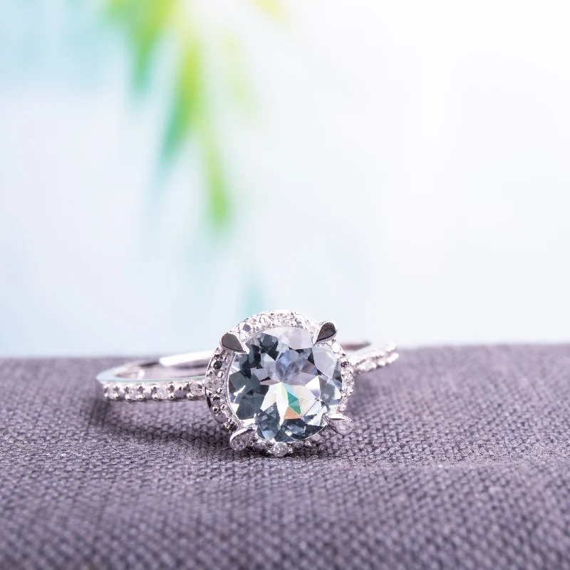 Miadora 10k White Gold Aquamarine and Diamond Accent Halo Ring - Blue