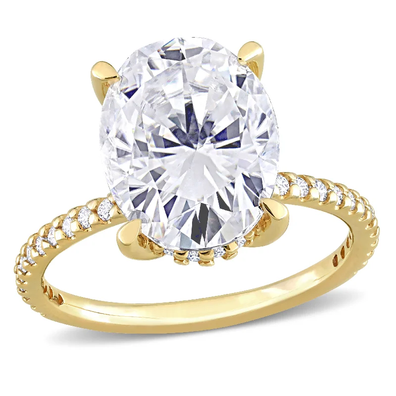 Miadora 4 7/8ct DEW Oval Created Moissanite Engagement Ring in 10k Yellow Gold