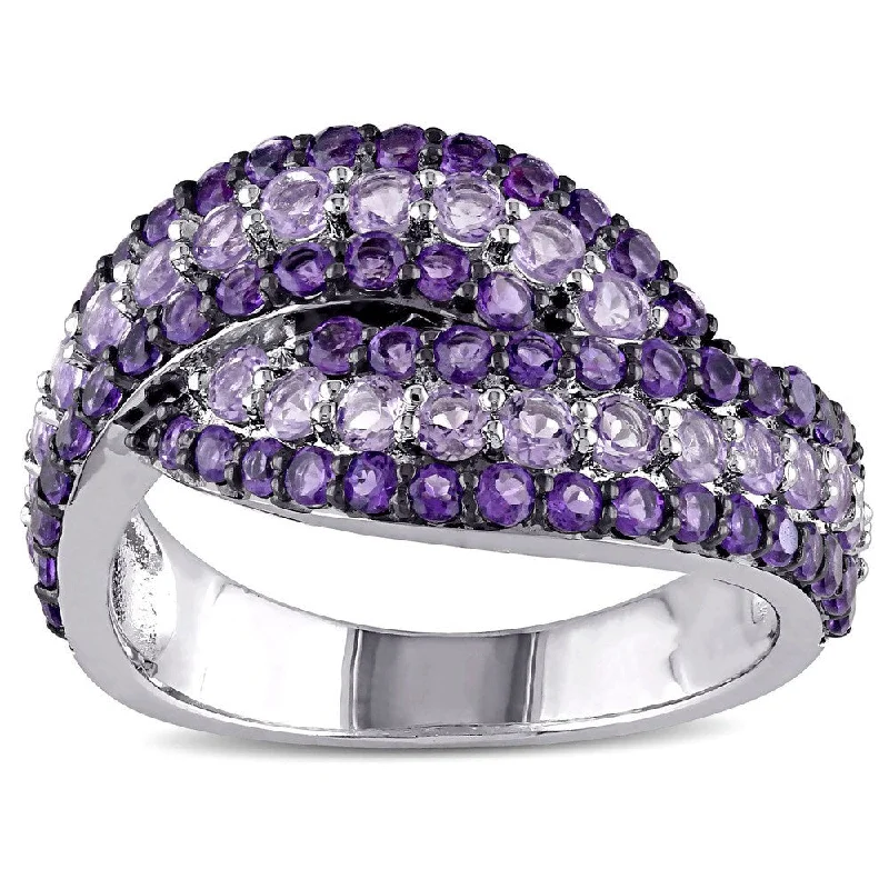 Miadora Sterling Silver Amethyst-Africa and Rose de France Bypass Ring