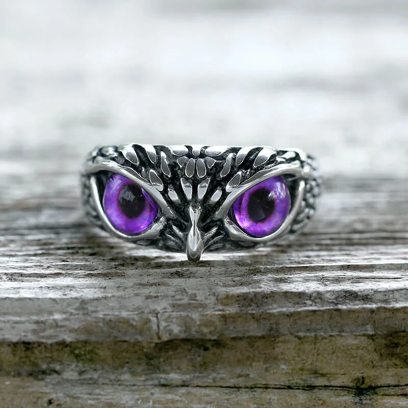 Owl Gem Eye Stainless Steel Ring