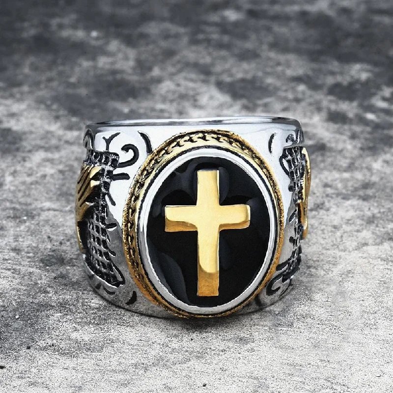 Retro Cross Stainless Steel Religious Ring