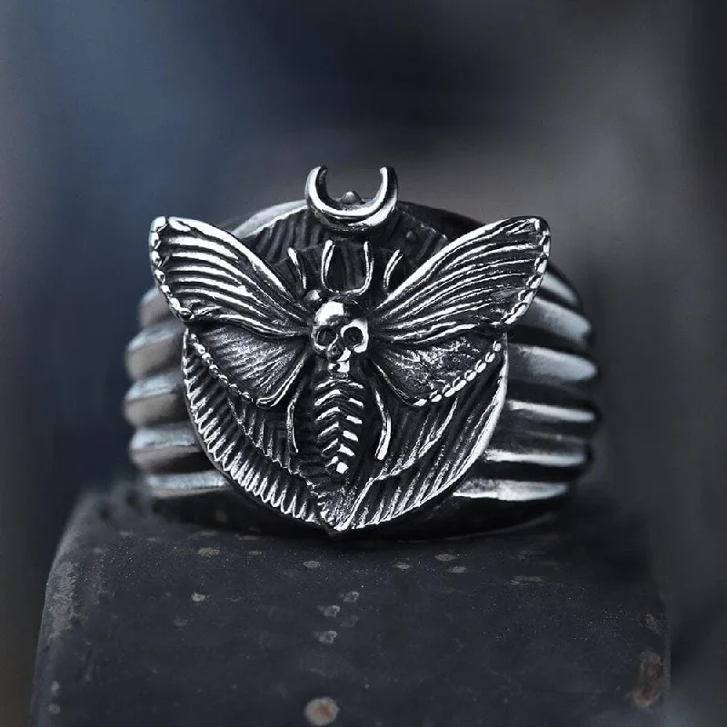 Skull Moth Butterfly Stainless Steel Ring