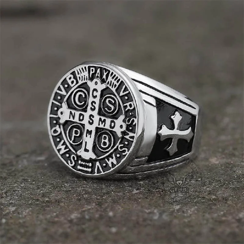 St. Benedict Stainless Steel Cross Ring