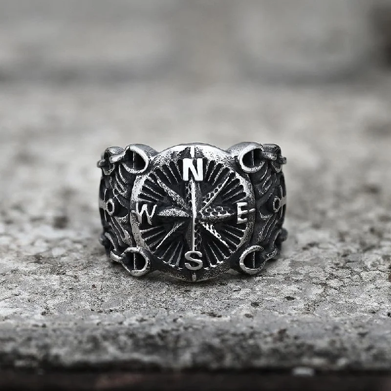 Vintage Northern Pirate Compass Stainless Steel Marine Ring