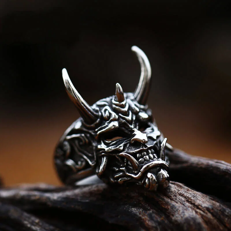 Vintage Oni Mask Stainless Steel Ring