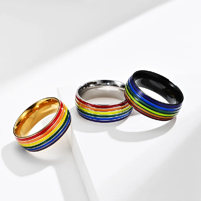 Wholesale Jewelry 18K Gold Plated LGBT Titanium Steel Rings