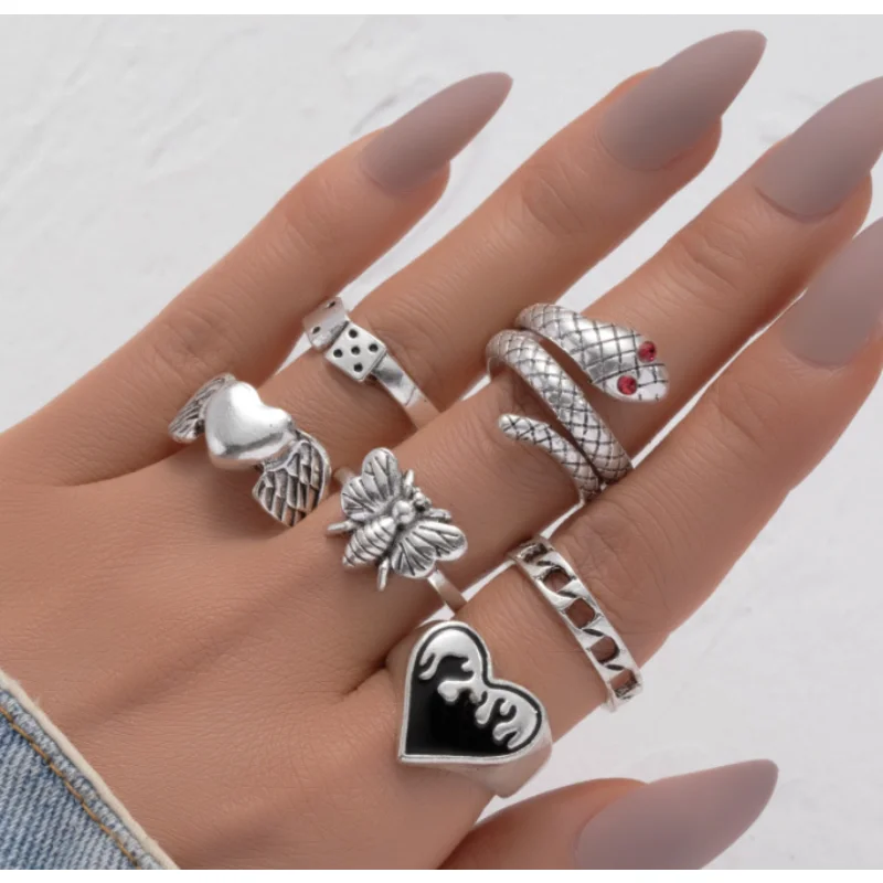 Wholesale Alloy Personality Chain Love Ring Set of 6