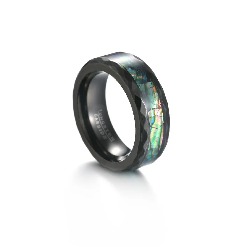 Wholesale  Black Plated Abalone Rings Tungsten Carbide