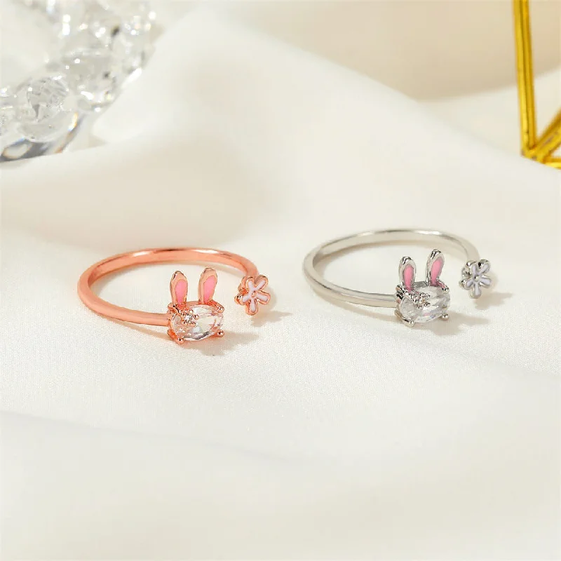 Wholesale Bunny Flower Easter Copper Rings