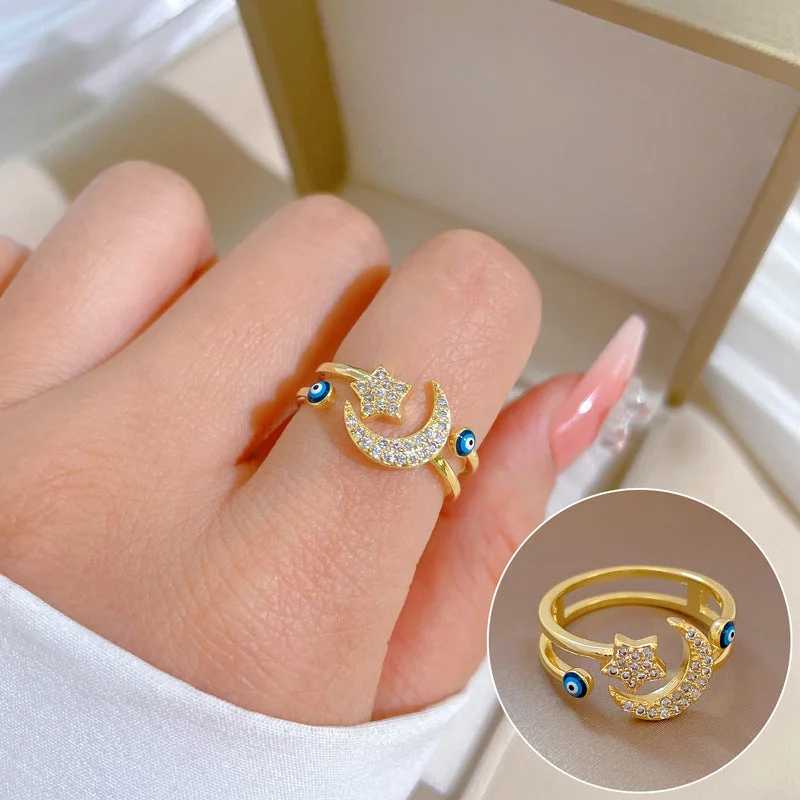 Wholesale Gold Plated Moon Star Brass Rings