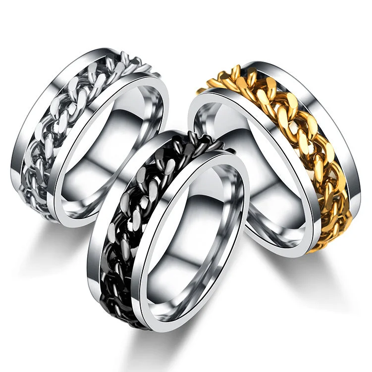 Wholesale Men's Titanium Steel Turnable Rings