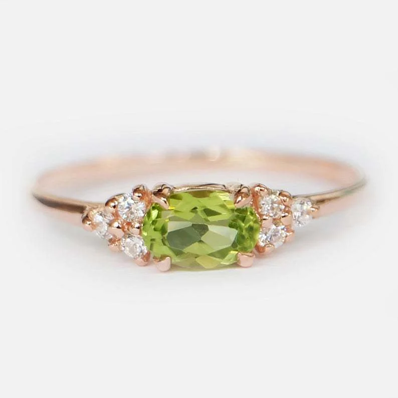 Wholesale Peridot Real Gold Plated Copper Rings