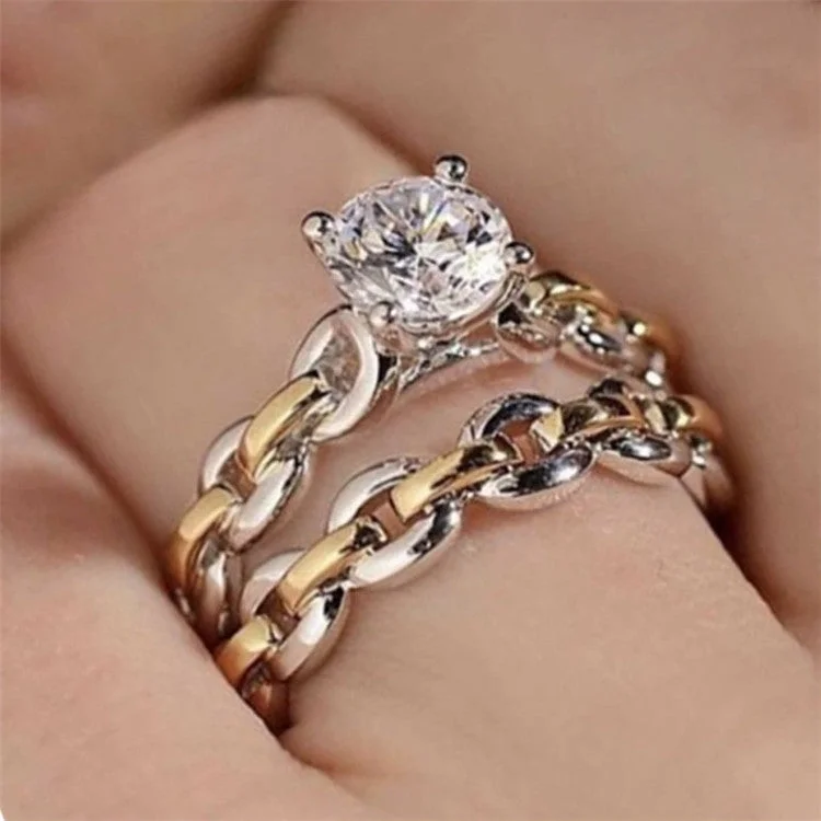 Wholesale Rhinestone Two Tone Alloy Rings