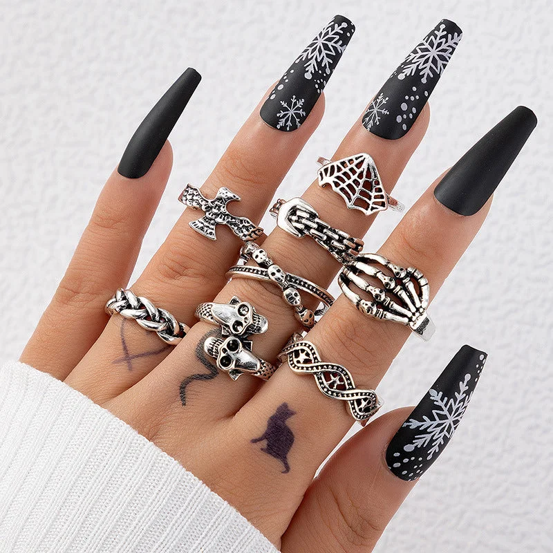 Wholesale Skull Claws Vintage Eight-Piece Set Alloy Ring