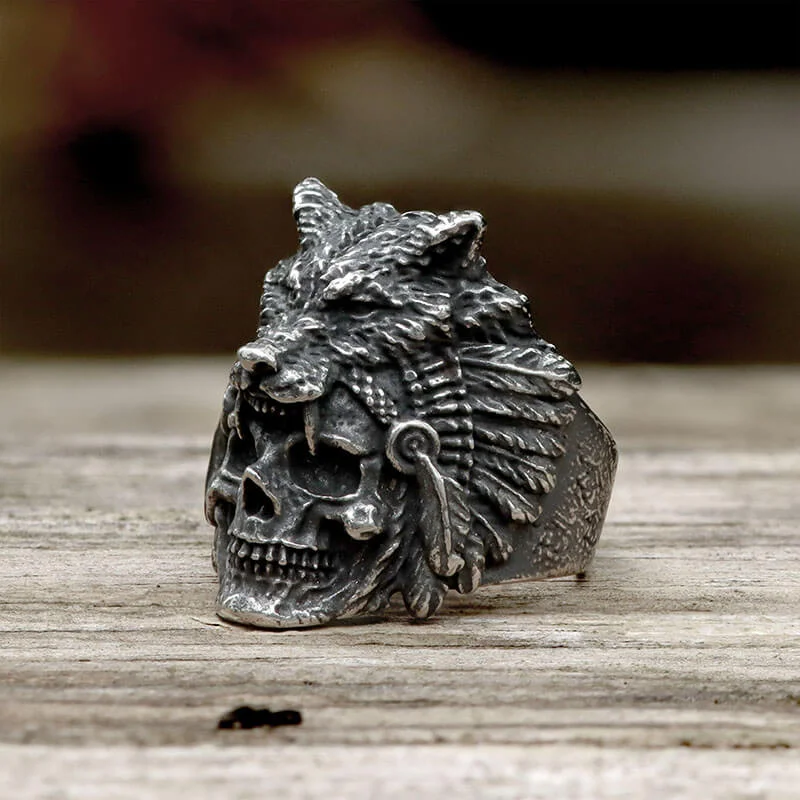 Wolf Head Stainless Steel Skull Ring